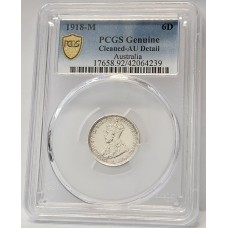 AUSTRALIA 1918 . SIXPENCE . PCGS GENUINE
